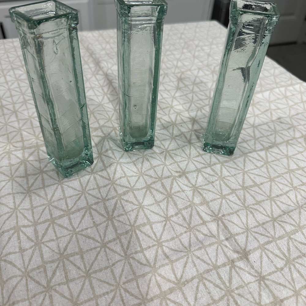 Crate&Barrel Green Square Glass Bud Vases - Set of Three